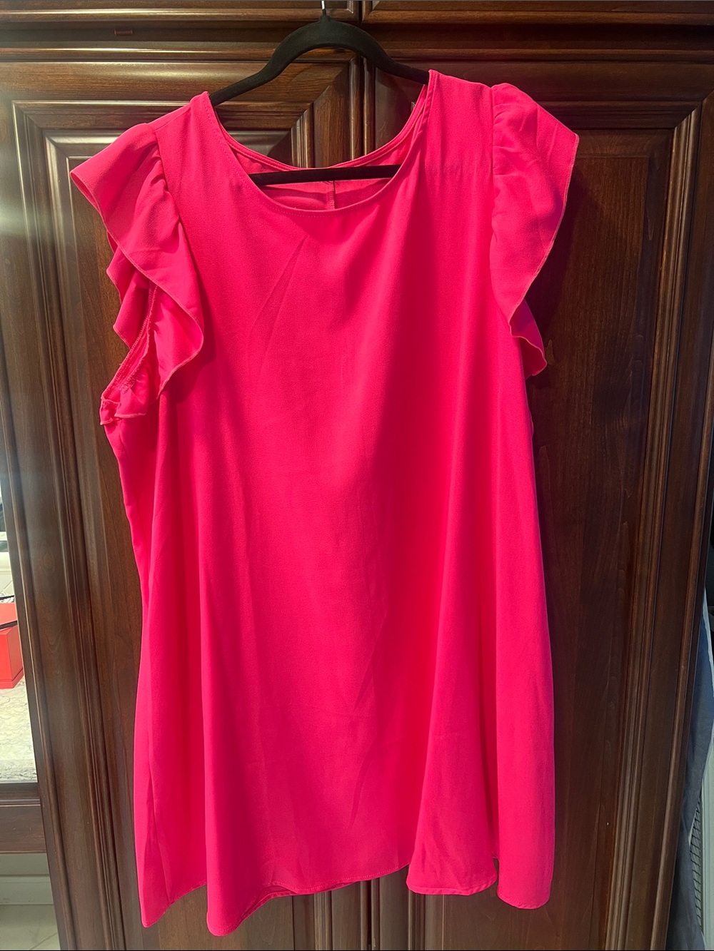 Bright Pink Ruffle Sleeve Swing Dress